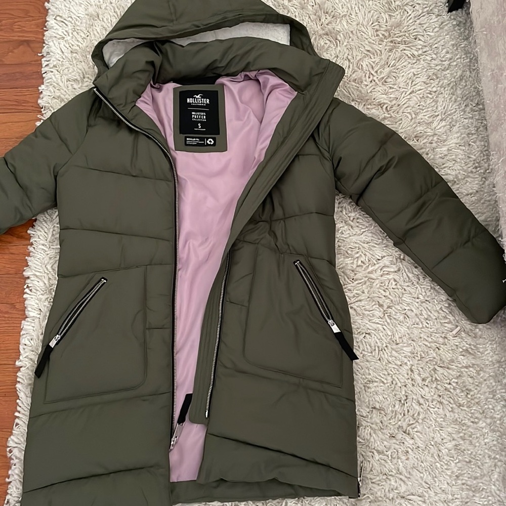 Never worn, girls olive green, long puffer jacket